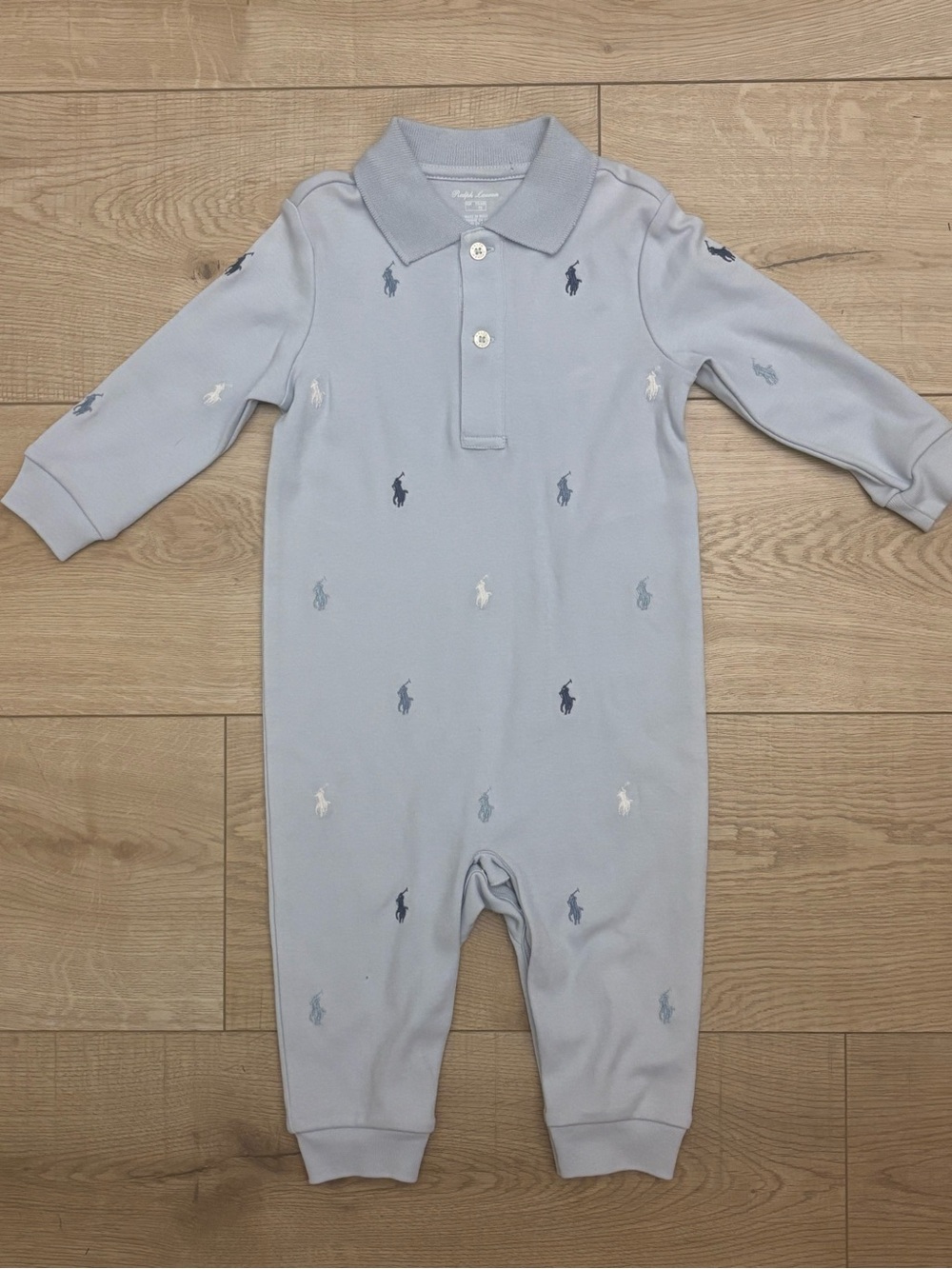 Ralph Lauren Baby Boy Onesie Big Horse Logo Romper Baby Polo Romper Blue